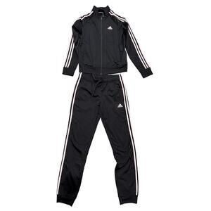 Adidas NWT Women's S Essentials Black Pink 3 Stripe 2 Piece Track Sweatsuit Set